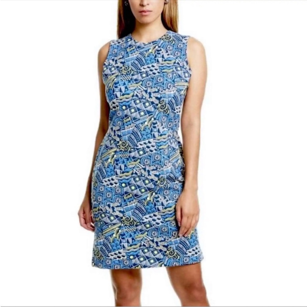 J. McLaughlin Women's Devon Plaid Catalina Sheath Dress Blue White Sleeveless